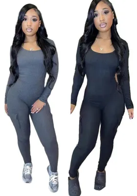 Women Patch Pocket Solid Jumpsuit