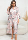 Plus Size Women Loose Long Sleeve Printed Satin Nightgown