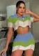 Women Kintting Colorblock Crop Top and Skrit Two-piece Set