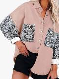 Plus Size Women Shirt Leopard Patchwork Loose Long Sleeve Top