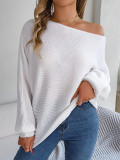 Women Casual Loose Solid Bat Sleeves Sweater