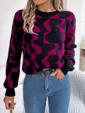 Women Casual Contrast Stripe Long Sleeve Sweater