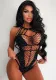 Women Beaded Net Hollow Jumpsuit Sexy Jacquard Suspender Rhinestone Long Sleeve Net Top