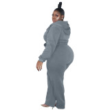 Plus Size Women's Fashion Casual Solid Color Autumn And Winter Hooded Two Piece Tracksuit