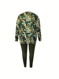 Women's Camouflage Print Long Sleeve Two Piece Pants Set