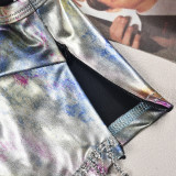 Summer Crop Gradient Color Pu Leather Chain Vest For Women