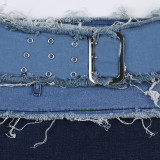 Denim Patchwork Distressed Strapless Crop Vest High Waist Miniskirt Two Piece Set