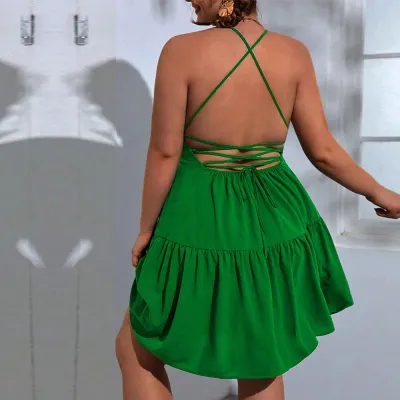 Plus Size Women's Slim Waist Large Swing Sexy Low Back Straps Holidays Dress