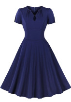 Women's Solid Color V-Neck Slim Waist Plus Size Retro A-Line Swing Dress