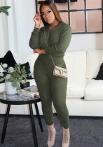 Autumn And Winter Solid Color Ribbed Casual Two-Piece Set