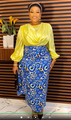 Africa Plus Size Printed Contrast Color Elegant Two Piece Skirt Set Women's Evening Party Wear