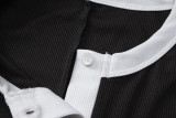 Contrast Color Patchwork Long Sleeve Jumpsuit Fall/Winter Women's Fashion Round Neck Button Slim Short Romper
