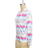 Women Color Block Heart Print Long Sleeve T-Shirt