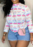 Women Color Block Heart Print Long Sleeve T-Shirt