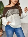 Plus Size Women Color Block Round Neck Long Sleeve Top