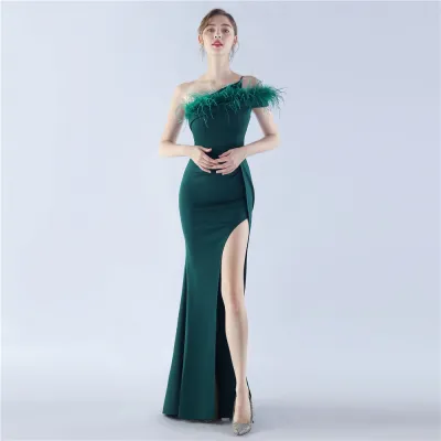 Women Ostrich Feather Party Dinner Evening Dress