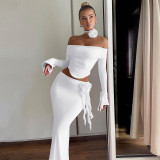Women's Autumn Fashion Sexy Strapless Long Sleeve Top Slim Skirt Suit