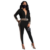 Fashion Casual Women's Zip Long Sleeve Two Piece Pants Set