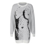 Women's Autumn Fashion Printed Loose Round Neck Knitting Long Sleeve Tops For Women