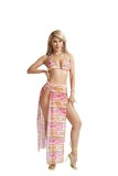 Rainbow Print Fashion Holidays Beach Three-Piece Bikini Swimsuit For Women