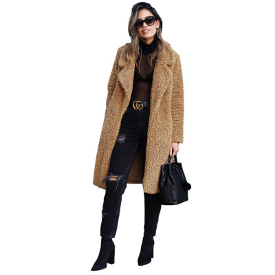 Autumn And Winter Long-Sleeved Turndown Collar Women's Plush Long Coat