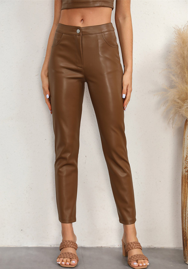 Autumn And Winter Fashionable Low-Waist Slim Fit Leather Pants