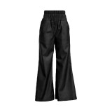 Autumn And Winter Fashion Street High Waisted Wide Leg Pu Leather Women's Pants