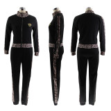 Fashion Casual Women's Zip Long Sleeve Two Piece Pants Set