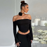 Women's Autumn Fashion Sexy Strapless Long Sleeve Top Slim Skirt Suit