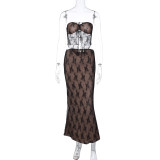 Women sexy lace Patchwork Top and Skirt two-piece set