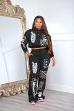 Women Fall/Winter Casual Print Hoodies and Pant Two-piece Set