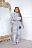 Women Fall/Winter Casual Print Hoodies and Pant Two-piece Set