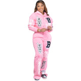 Women Fall/Winter Casual Print Hoodies and Pant Two-piece Set