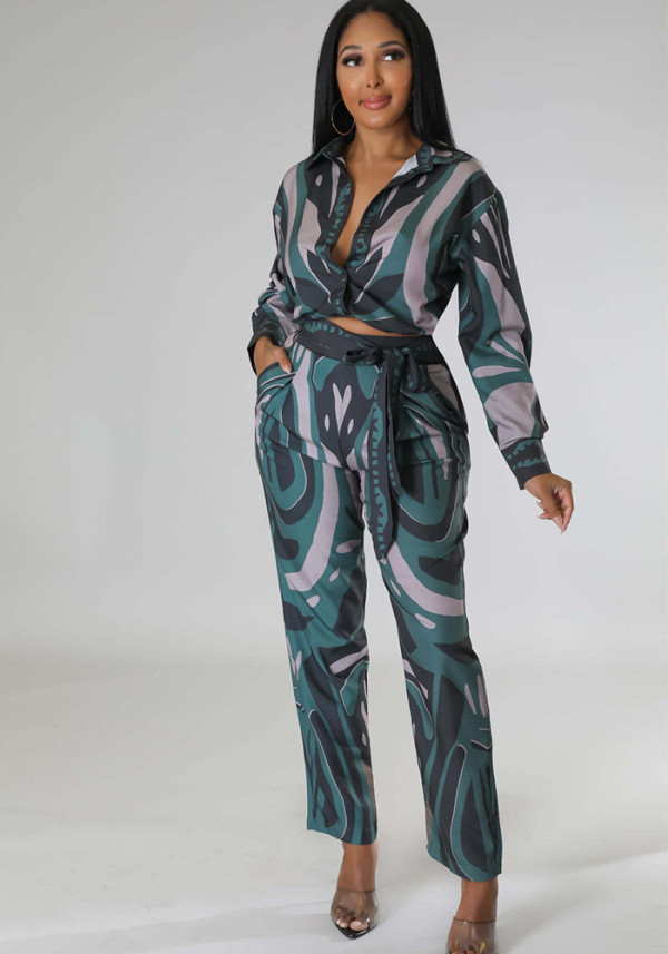 Casual Fashionable Digital Printed Women's Two-Piece Pants Set