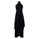 Women's OL Sleeveless Irregular Top Wide Leg Pants Two-Piece Suit