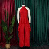 Women's OL Sleeveless Irregular Top Wide Leg Pants Two-Piece Suit