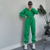 Women Autumn and Winter Zipper Hoodies and Pant Casual Sports Two-piece Set