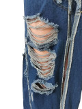 Women Ripped Washed Slit Patchwork Sexy Denim Skirt