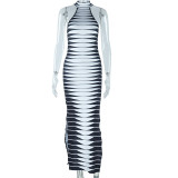 Fashion Stand Collar Dress Digital Print Sleeveless Street Slit Irregular Long Dress