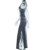 Fashion Stand Collar Dress Digital Print Sleeveless Street Slit Irregular Long Dress