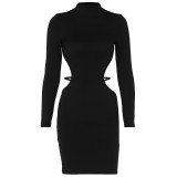 Women's Autumn And Winter Fashionable Sexy Slim Fit Low Back Solid Color Bodycon Dress