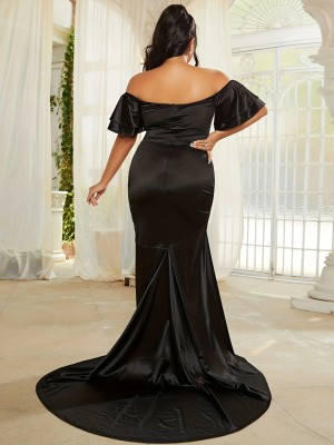 Plus Size Women's Off Shoulder Solid Color Slim Maxi Dress