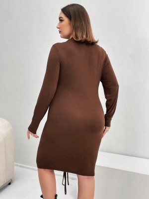 Plus Size Women's Long Sleeve Slim Fit Slim Waist Solid Color Sexy Bodycon Dress