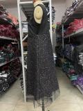 Plus Size Women Fall Silver V-Neck Patchwork Sleeveless Dress