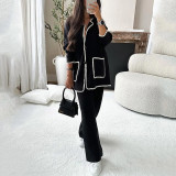 Women Autumn Casual Loose Solid Top and Pant Two-piece Set