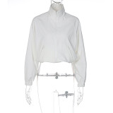 Autumn Fashion Trend American Street Style Zipper Stand Collar Drawstring Slim Waist Short Jacket
