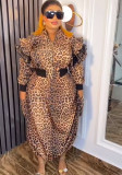 Plus Size Women's Leopard Print Jacket Skirt Two-Piece Set