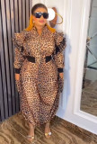 Plus Size Women's Leopard Print Jacket Skirt Two-Piece Set
