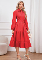 Elegant Slim Chic Tie Collar A-Line Casual Dress