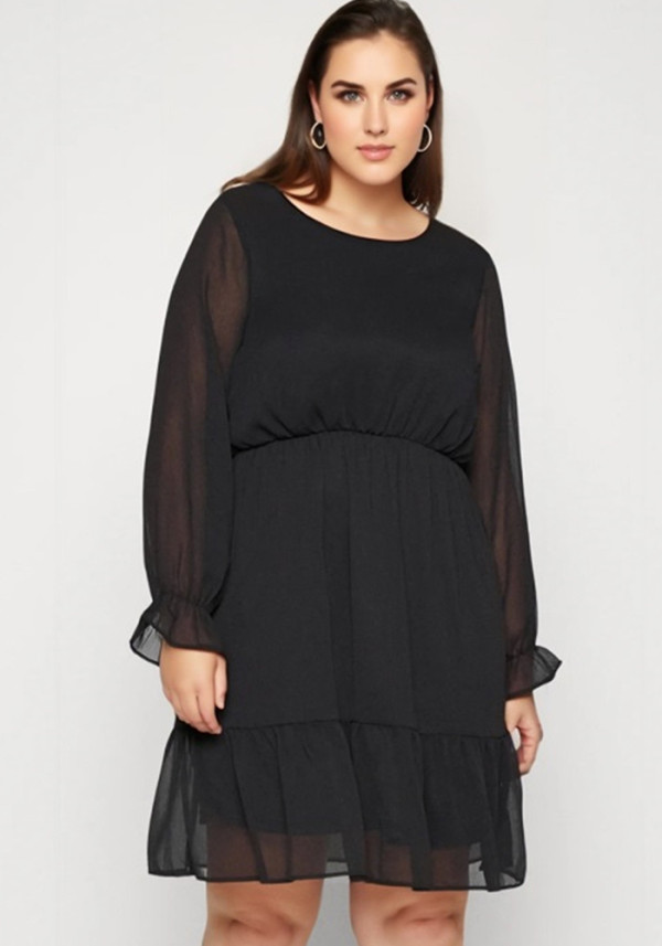 Autumn Plus Size Women's Long Sleeve Chiffon Dress